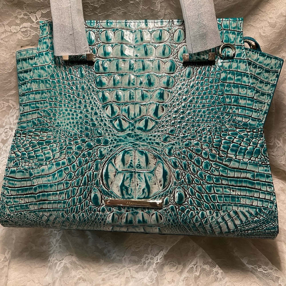 NWT Brahmin Priscilla Satchel Mineral Blue Melbourne Leather